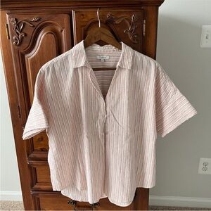 Madewell Courier Button Back Shirt, Pink Stripe, Size Large